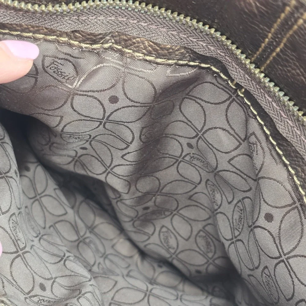 FOSSIL Long Live Vintage Soft Copper Brown Pebble Leather Hobo Purse Bag‎ Hippie